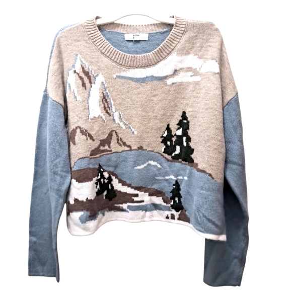 Madden NYC Scenic Landscape Cropped Pullover Sweater Size 2XL - Picture 1 of 10